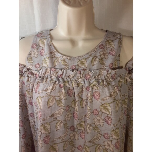 Lauren Conrad Lightweight Spring Cold Shoulder Top Birds & Flowers Size Medium - Picture 3 of 9